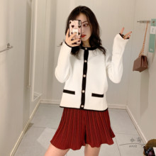 WMXZ 2019春新品女士两色珍珠小香风纽扣饰开衫6254/004 6254004