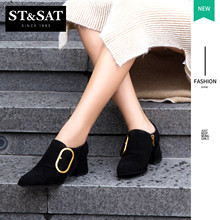 St&Sat 星期六新款 扣饰圆头粗中跟踝靴短靴女SS83112451