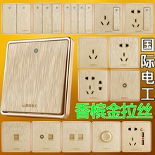 一开五孔开关插座二开单联双控电脑调速USB香槟金拉丝暗 国际电工
