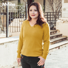 MsShe加大码女装2018新款冬装胖mm好搭实穿V领修身羊毛衫M1843020图片