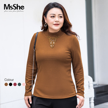 MsShe大码女装冬装200斤胖mm蕾丝拼接立领针织打底衫毛衣M1740287图片