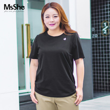MsShe大码女装2018新款夏装胖mm短袖绣花宽松弹力棉t恤M1822083图片