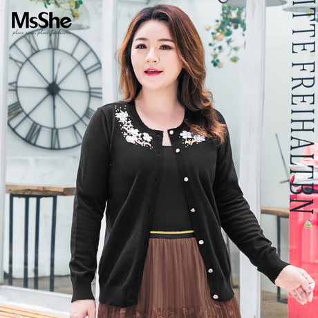 MsShe加大码女装2018年秋装胖mm刺绣外套针织开衫外套M1730216商品大图
