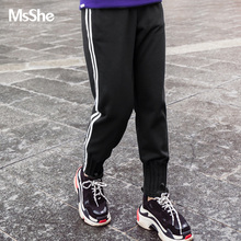 MsShe加大码女装2018新款秋装 弹力边线小脚松紧腰长裤M1831072图片