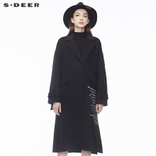 sdeer圣迪奥酷感撞色英文字母开衩下摆袖袢平驳领大衣S18481823图片