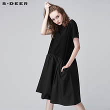sdeer圣迪奥新款连衣裙女宽松拼接棉麻裙子S17281237图片