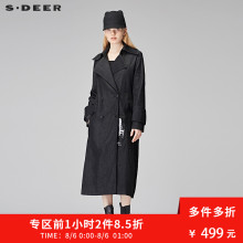 sdeer圣迪奥女2018秋季复古质感贴布装饰长款直筒外套S17381853图片
