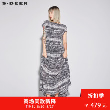 sdeer圣迪奥2018夏季女装简约松紧束腰异域风印花连衣裙S18281261图片