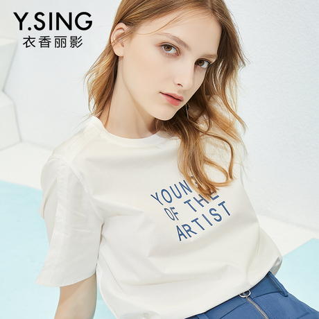 短袖T恤女衣香丽影2018秋装新款韩版宽松休闲字母印花套头上衣商品大图