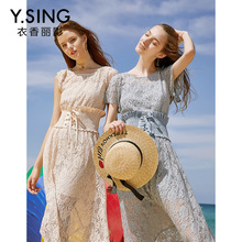 连衣裙镂空蕾丝短袖衣香丽影2018夏装新款韩版时尚腰封修身收腰女图片