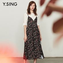 衣香丽影商场同款2018年夏装新款韩范宽松碎花V领无袖吊带连衣裙图片