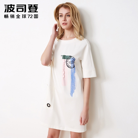 波司登2018新品时尚宽松夏季圆领女士韩版宽松连衣裙B80416150商品大图