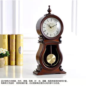 枫叶欧式复古座钟 实木静音客厅创意台钟 美式古董丽声机芯钟表