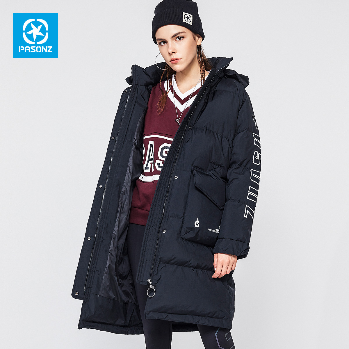 Jordan Beschan Down jacket 2018 winter new detachable hat long coat waterproof fabric bread jacket women