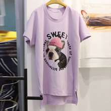 face 害羞狗狗图案印花CO T恤女2018春装 sweet 新款 韩国东大门代购