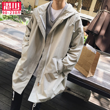 风衣男士2019春秋季新款韩版潮流中长款加肥大码大衣胖子宽松外套