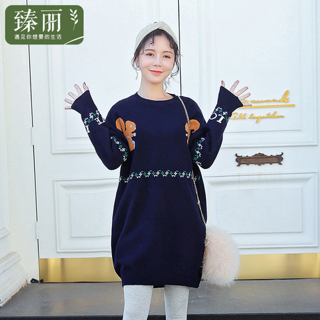 臻丽 2018新款胖妹妹中长款毛衣针织衫遮肚大码冬装女装宽松显瘦商品大图