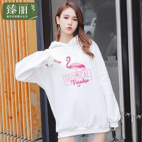 臻丽 2018新款胖mm遮肚子冬装连帽卫衣女装胖妹妹中长款套头上衣商品大图