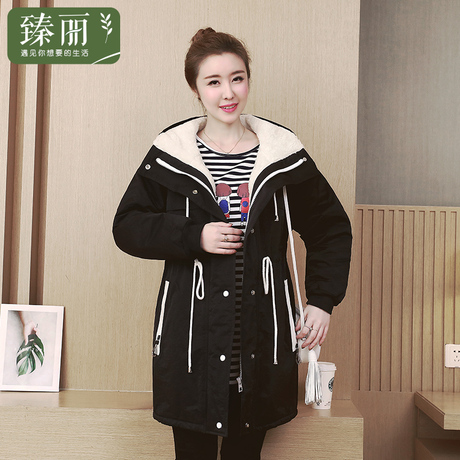 臻丽 冬季胖mm加绒棉衣中长款女装韩版棉服遮肚大码藏肉显瘦外套商品大图