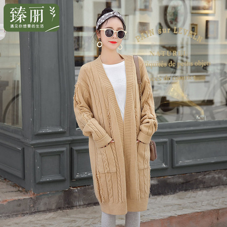 臻丽 2018新款大码女装冬装毛衣开衫宽松胖妹妹中长款针织衫遮肚商品大图
