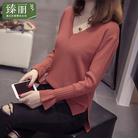 臻丽 2018新款胖妹妹纯色针织衫套头女上衣大码女装毛衣加大加肥商品大图