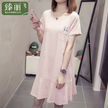 臻丽 2018新款仙女胖mm大码女装夏装洋气胖妹妹宽松条纹连衣裙女图片