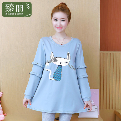 臻丽 2018新款胖mm大码女装卡通t恤套头打底衫藏肉胖妹妹宽松减龄商品大图