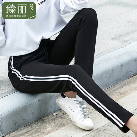 臻丽 仙女胖妹妹秋装新款打底裤条纹运动裤遮肚子加大码女装裤装商品大图