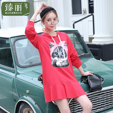 臻丽 胖mm秋装大码女装卡通印花卫衣连帽中长款2018新款胖妹妹图片