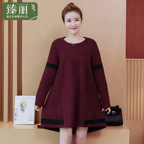 臻丽 2018新款胖妹妹秋装大码女装连衣裙中长款女上衣遮肚子显瘦商品大图