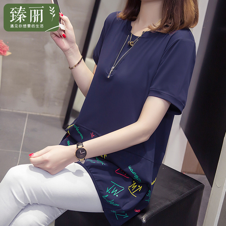 臻丽 2018新款仙女胖mm夏装遮肚子大码女装加肥加大短袖t恤女显瘦商品大图