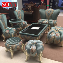 组合酒店 家具 欧式新古典客厅 墨绿色 方桌茶几圆沙发凳南瓜圆凳