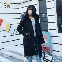 杰奥羽绒服女中长款厚外套韩版个性口袋银狐毛加厚可拆卸内里图片