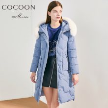 前】miss COCOON2018冬装新款女装毛领连帽中长款加厚羽绒服外套图片