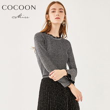 碎花修身 女装 新款 miss COCOON2018秋冬装 针织衫 荷叶袖 上衣