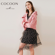 miss COCOON2018秋装新款女装破洞刺绣宽松长袖短款牛仔外套图片