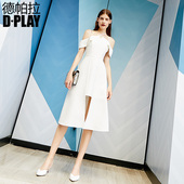 DPLAY德帕拉2018夏新品欧美交叉挂脖不规则高腰细吊带连衣裙