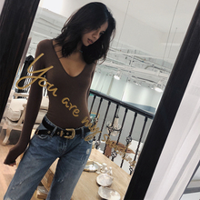 打底衫 连体上衣女紧身性感内搭长袖 Discofriendsv领长袖 t恤连体衣