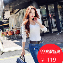 粉红大布娃娃秋冬2018新款女装时尚多色修身V领内搭针织衫打底衫图片