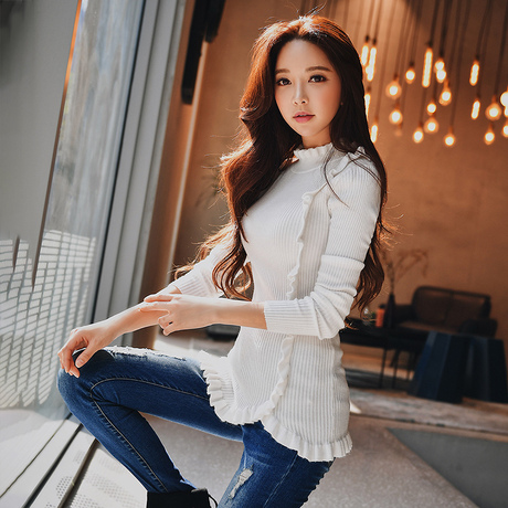 粉红大布娃娃秋冬装女2018新款时尚优雅甜美修身内搭打底针织衫商品大图