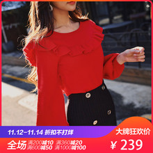 粉红大布娃娃秋冬2018新款甜美荷叶边针织衫ins网红毛衣女慵懒图片