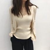 春秋女百搭包芯纱高弹力软糯吊带衫长袖开衫针织套装两件套