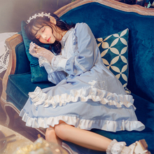 萝莉印花中长裙日常复古甜美少女连衣裙轻lo软妹裙子 布衣酱洋装