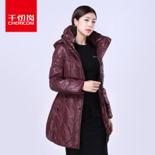 千仞岗品牌女式羽绒服 修身收腰冬装中长款 韩版纯色单排扣潮图片