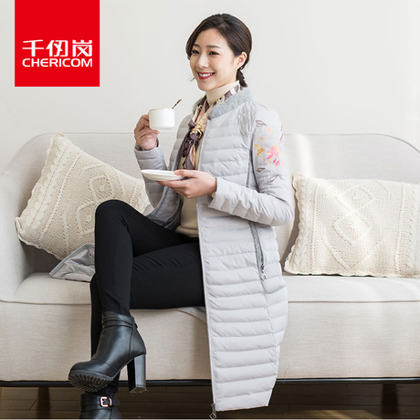 千仞岗2017秋冬新品中老年妈妈装羽绒服女中长款立领显瘦219052商品大图