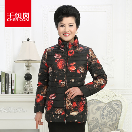 千仞岗2017秋冬新款羽绒服女中老年妈妈装花色大码羽绒服女商品大图
