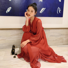梅子熟了 灯笼袖雪纺连衣裙法式复古裙超仙女裙长袖2019春季新款