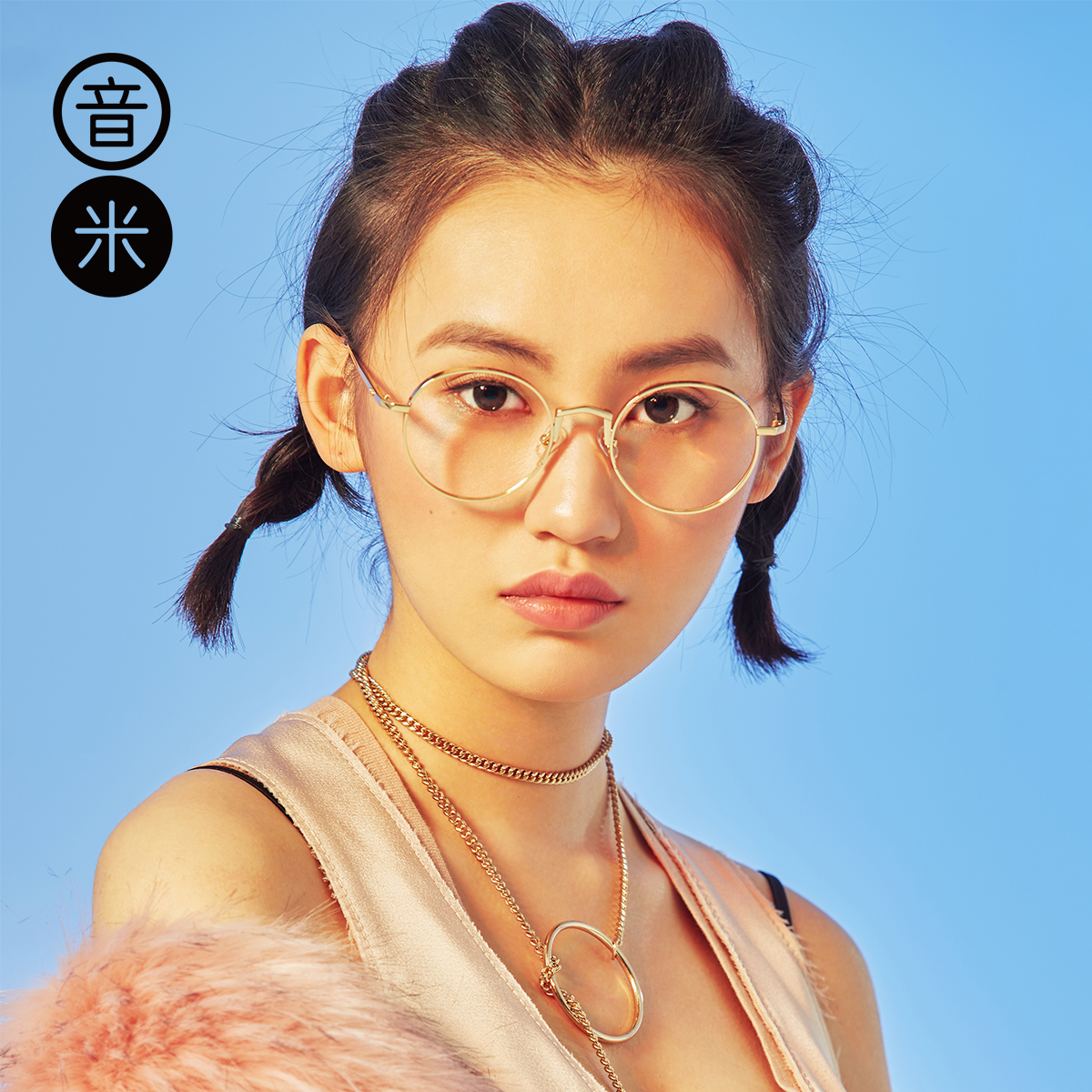 音米2017新复古摩登眼镜框男 质感金属圆形眼