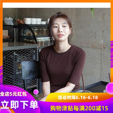 弹力打底T恤 淑女通勤百搭纯色中袖 女装 圆领修身 2018秋款 韩国代购