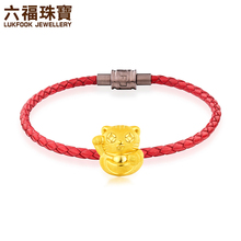 六福珠宝黄金转运珠招财进宝招财猫硬金串珠手绳定价L01A1TBP0017